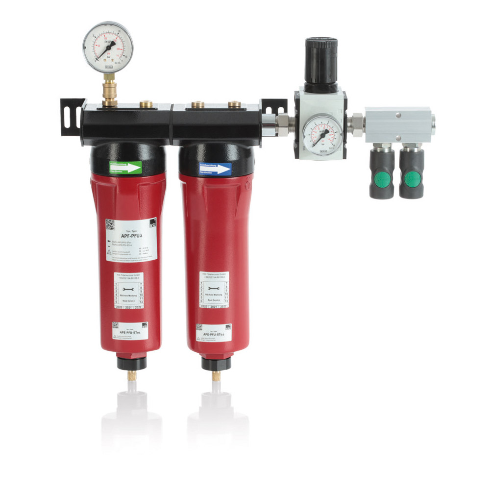 Filterelemente PFU2 bestehend aus:  1 x Vorfilterelement 5 Mikron (FF5), 1. Stufe  1 x Vorfilterelement 0,01 Mikron (SMA), 2. Stufe